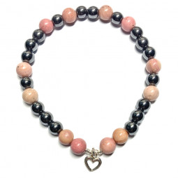 Bracelet Boules en Hématite & Rhodonite