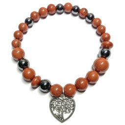 Bracelet boules en Jaspe Rouge & Hématite