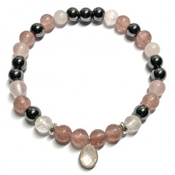 Bracelet en Quartz Rose, Quartz Hématoïde & Hématite