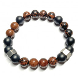 Bracelet en Onyx Mate & Obsidienne Acajou