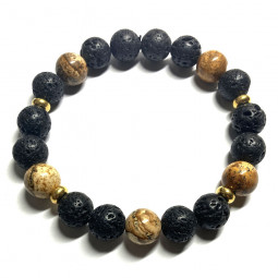 Bracelet Homme boules en Jaspe Paysage & Basalte