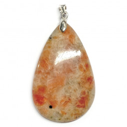 Pendentif Cabochon Goutte en Pierre de Soleil et Argent