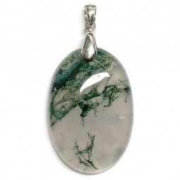 Pendentif Cabochon en Agate Mousse et Argent