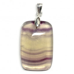 Pendentif Cabochon en Fluorite Multicolore & Argent