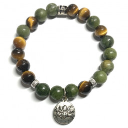 Bracelet Boules en Oeil de Tigre & Serpentine