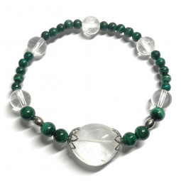 Bracelet Boules en Malachite & Cristal de Roche