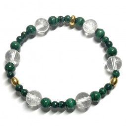 Bracelet Boules en Malachite & Cristal de Roche