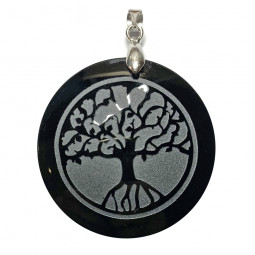 Pendentif Arbre de Vie en Obsidienne Noire