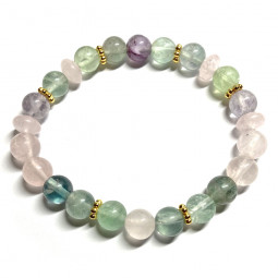 Bracelet Boules en Fluorite & en Quartz Rose