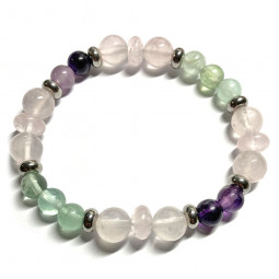 Bracelet Boules en Quartz Rose & Fluorite