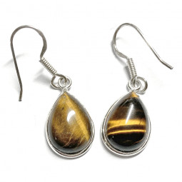 Boucles d'Oreilles Gouttes en Oeil de Tigre & Argent