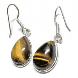 Boucles d'Oreilles Gouttes en Oeil de Tigre & Argent