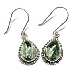 Boucles d'Oreilles Gouttes en Séraphinite & Argent