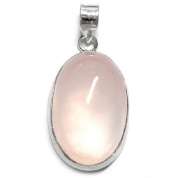 Pendentif Cabochon en Quartz Rose et Argent