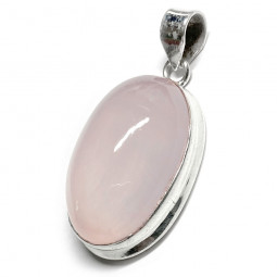 Pendentif Cabochon en Quartz Rose et Argent