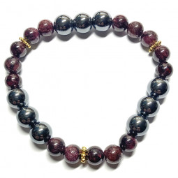 Bracelet Création Boules en Grenat & Hématite