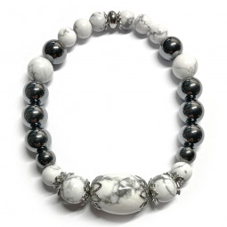 Bracelet Boules en Howlite & Hématite Création