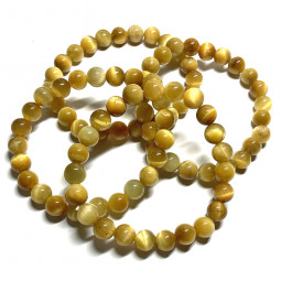 Bracelet Boules en Oeil de Tigre Dorée - 8mm