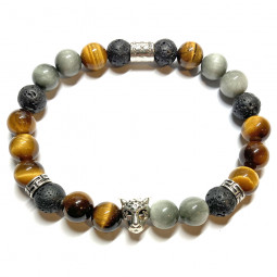 Bracelet en Oeil de Tigre, Oeil de Chat & Basalte