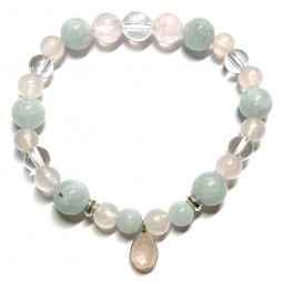 Bracelet Quartz Rose, Aigue Marine & Cristal de Roche