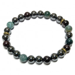Bracelet Boules en Grenat, Hématite & Agate Mousse