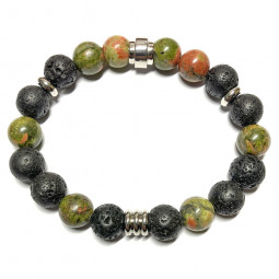 Bracelet boules en Unakite & Basalte
