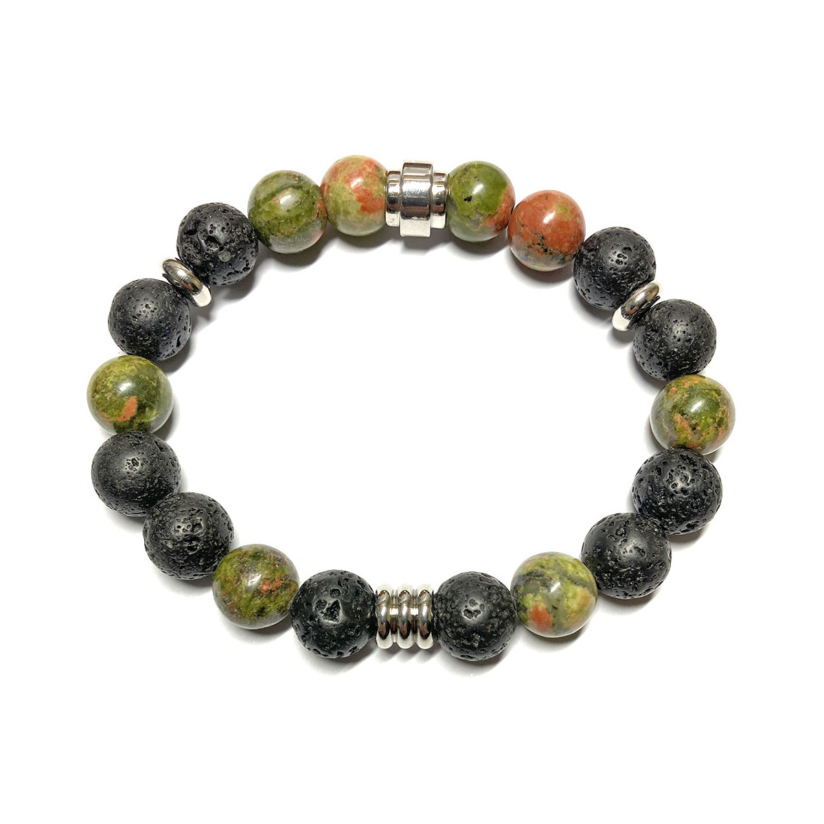 Bracelet boules en Unakite & Basalte