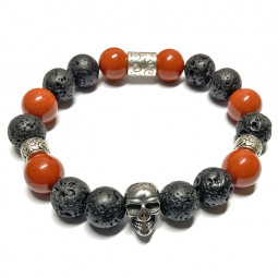 Bracelet Homme boules en Jaspe Rouge & en Basalte