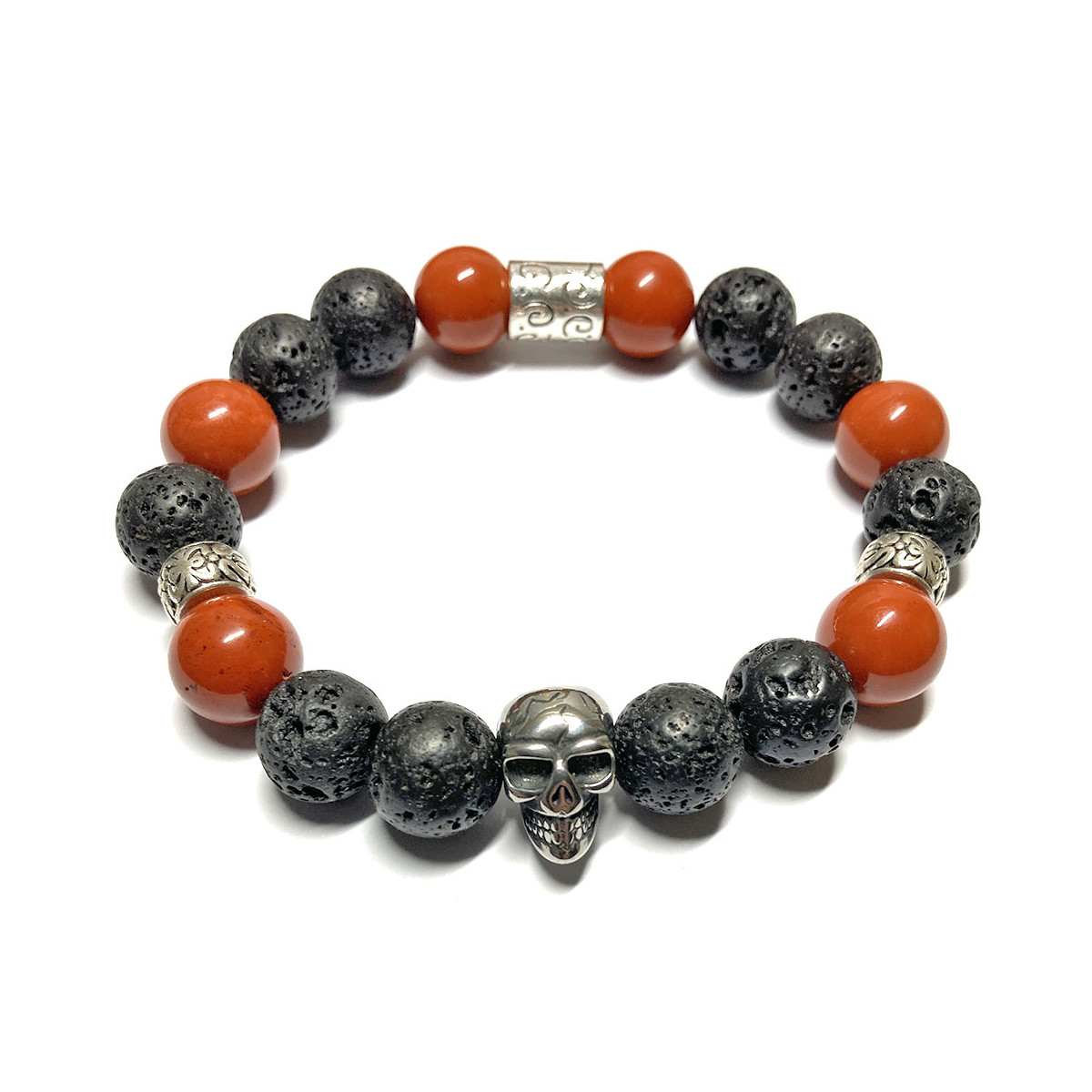 Bracelet Homme boules en Jaspe Rouge & en Basalte