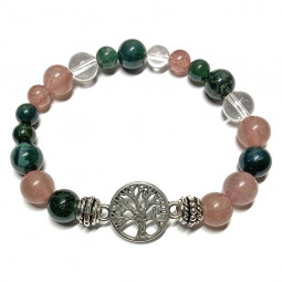 Bracelet Boules Agate Mousse, Quartz Hématoïde & Cristal de Roche