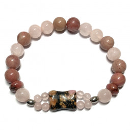 Bracelet boules en Rhodonite & en Quartz Rose