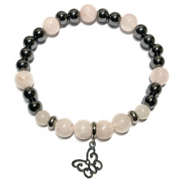 Bracelet en Quartz Rose & en Hématite