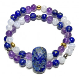 Bracelet double en Améthyste, Lapis Lazuli & Calcédoine