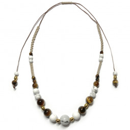 Collier boules macramé en Howlite & Oeil de Tigre