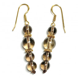 Boucles d'Oreilles en Quartz Fumé, Argent et Doré Or Fin