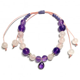 Bracelet Boules Macramé en Améthyste & Quartz Rose