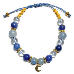 Bracelet Boules Macramé en Aventurine Bleue & Cristal de Roche