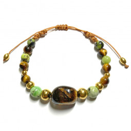 Bracelet Boules Macramé en Oeil de Tigre & Chrysoprase