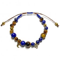 Bracelet Boules Macramé en Lapis Lazuli & Oeil de Tigre