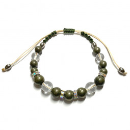 Bracelet Boules Macramé en Pyrite & Cristal de Roche