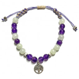 Bracelet Boules Macramé en Jade  de Chine & Améthyste