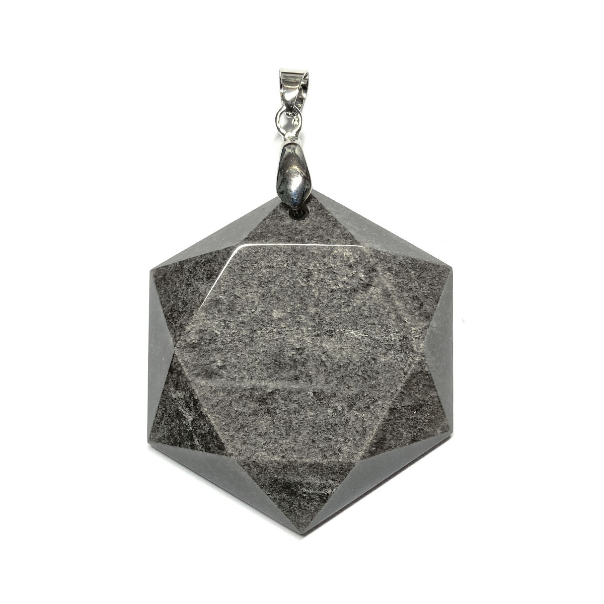 Pendentif Cabochon Hexagone en Obsidienne Argentée - 30 mm