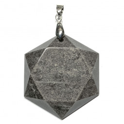 Pendentif Cabochon Hexagone en Obsidienne Argentée - 40 mm