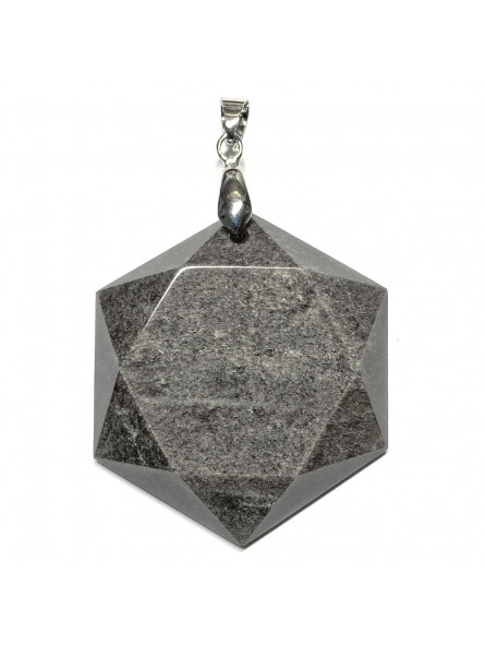 Pendentif Cabochon Hexagone en Obsidienne Argentée - 40 mm