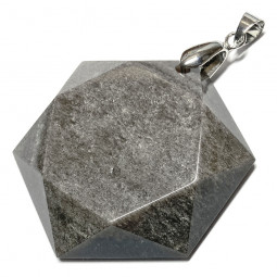 Pendentif Cabochon Hexagone en Obsidienne Argentée - 40 mm