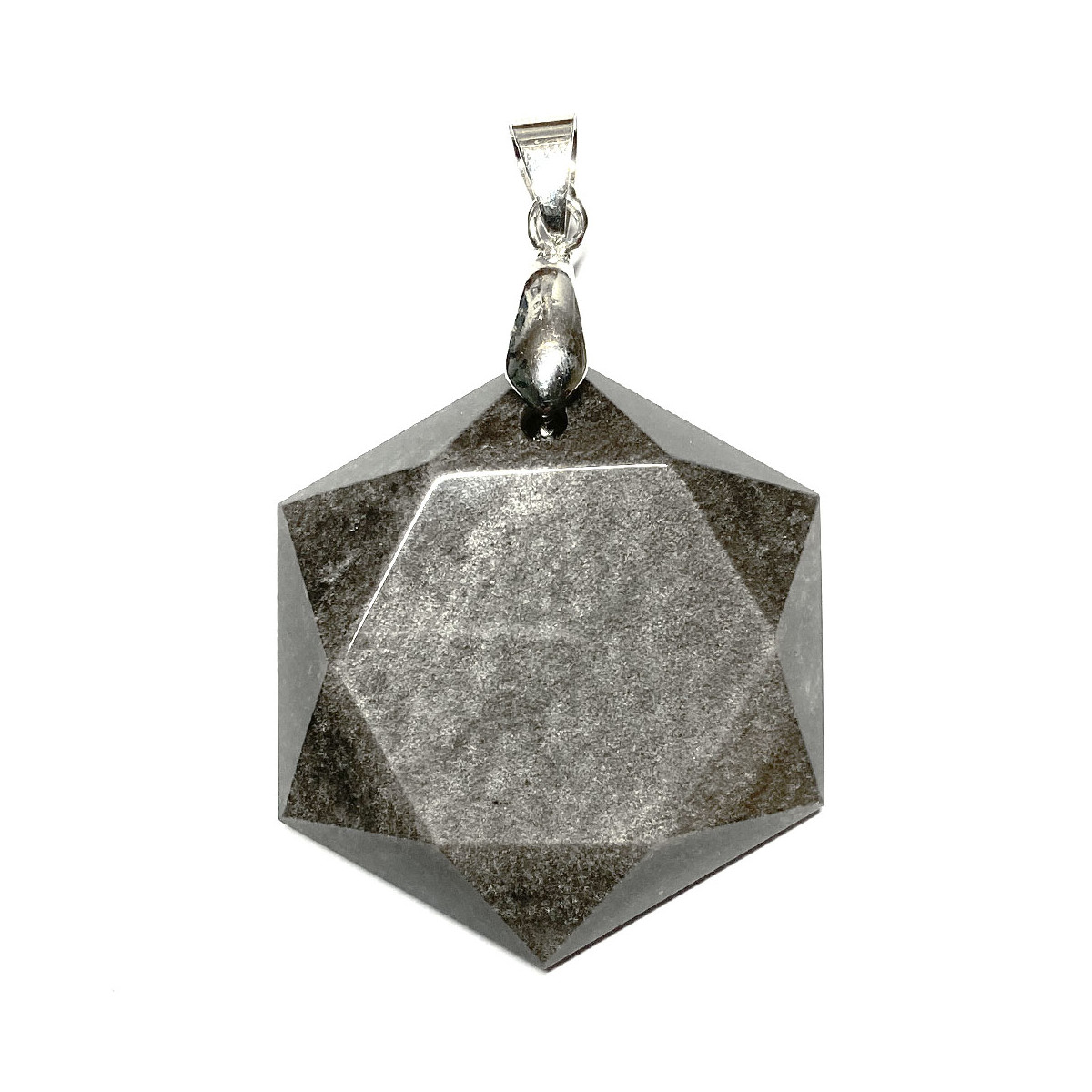 Pendentif Cabochon Hexagone en Obsidienne Argentée - 40 mm