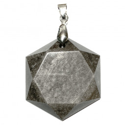 Pendentif Cabochon Hexagone en Obsidienne Argentée - 30 mm