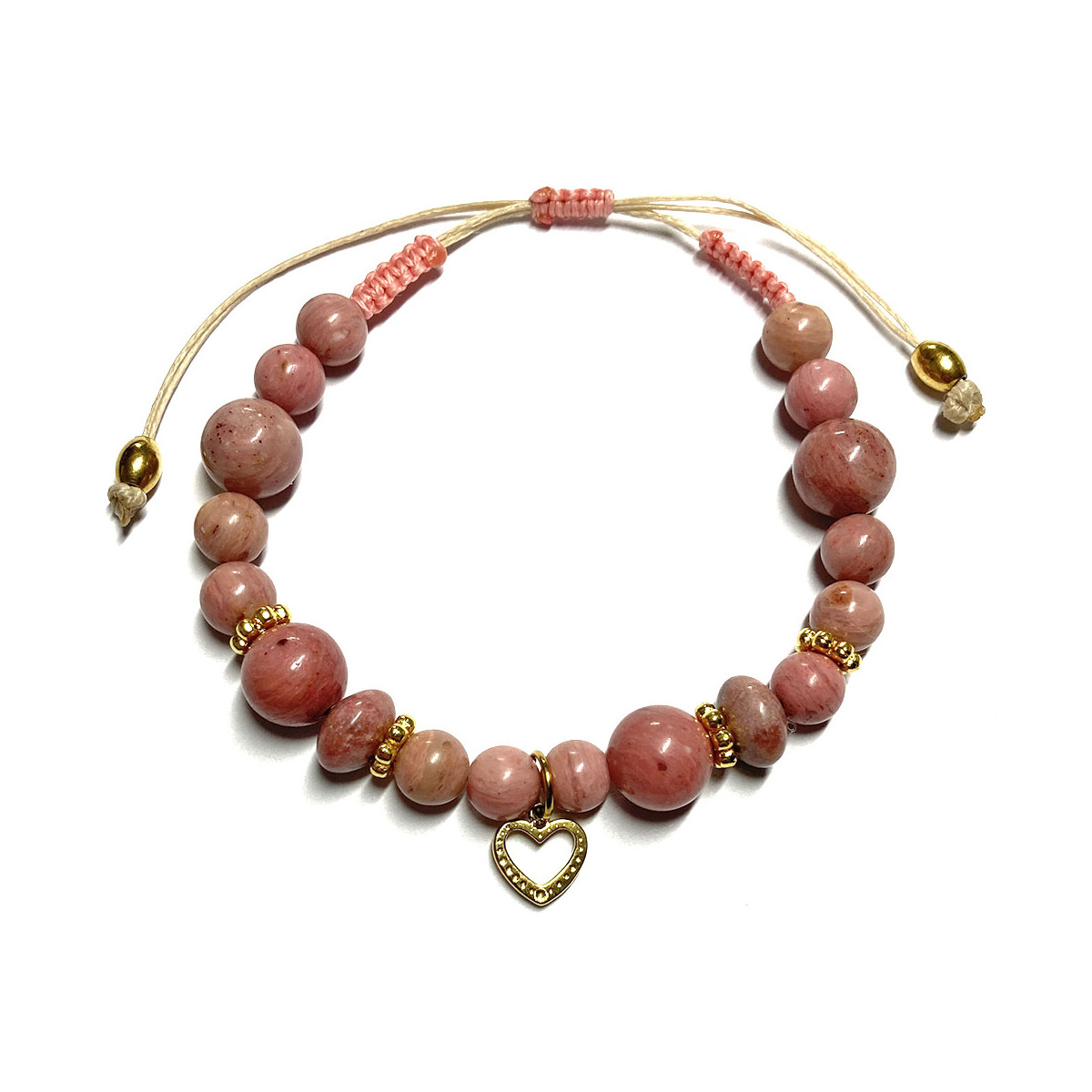 Bracelet Boules Macramé en Rhodonite