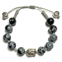 Bracelet Boules Macramé en Obsidienne Neige