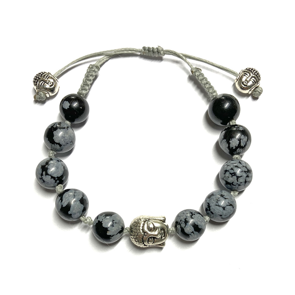 Bracelet Boules Macramé en Obsidienne Neige